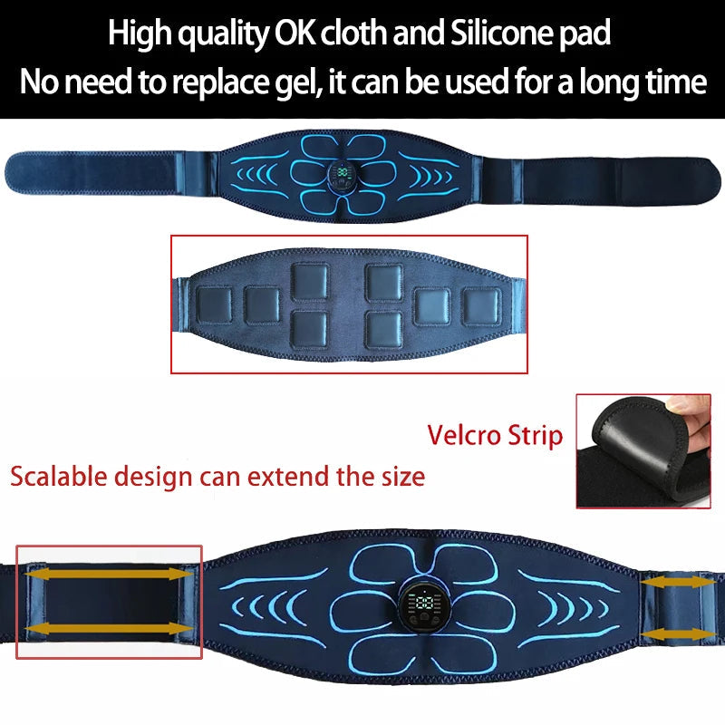 EMS Muscle Stimulator Abdominal Toning Belt Smart Muscle Toner Recharge Body Shaping Massage Belt Weight Loss Fitness Equipment