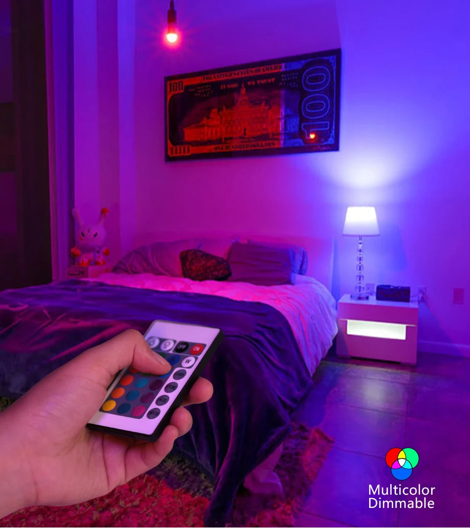 16 Colors RGB Bulb LED Multicolor Bulb E27 Base 220V Household Lighting Dimmable 24 Key Remote Control Atmosphere Neon Light