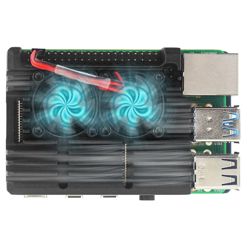 Skal till Raspberry Pi 4 Model B med dubbla minikylfläktar, skyddande kylhölje i aluminiumlegering för RPi 4 4B