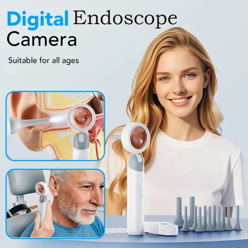 Ear Camera Endoscope 90° Rotatable Head 1080P HD with 12 Replacement Heads
