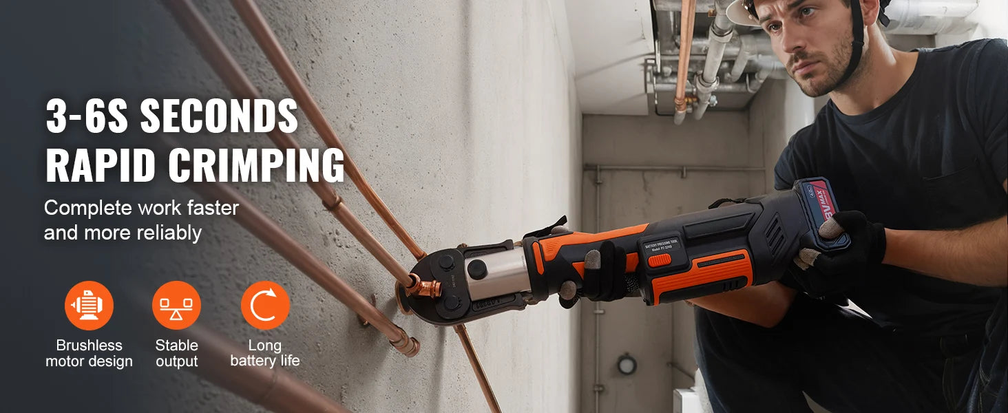 SucceBuy alat za pritiskanje, električni alat za pritiskanje cijevi 18V, za bakrene cijevi promjera 1/2", 3/4", 1", 1-1/4", 1-1/2", 2" s bezudnim (brushless) motorom.