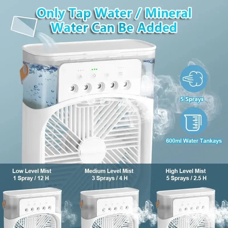 3-in-1 Mini Air Cooler Fan with Humidifier and Night Light