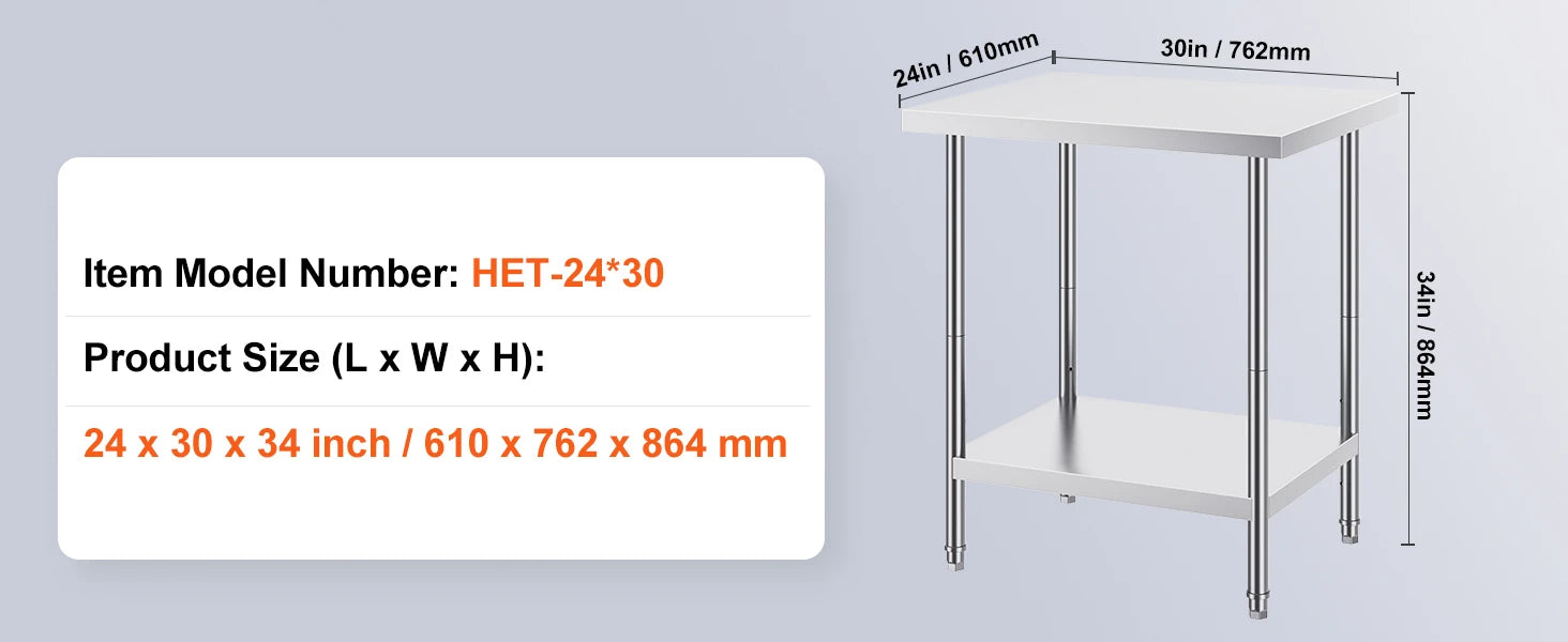 Stainless Steel Prep Table with Adjustable Shelf for Kitchen or Garage