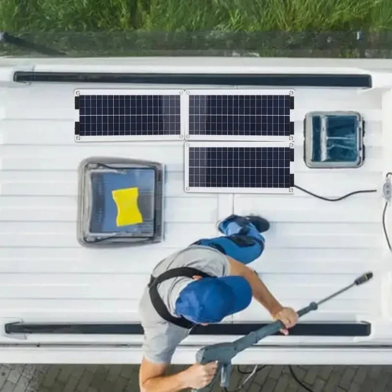 Solar Panel Charger 100W Waterproof Trickle Charger Solar Battery Maintainer Dual Output For 12V-24V Car RV Boat Motorcycle