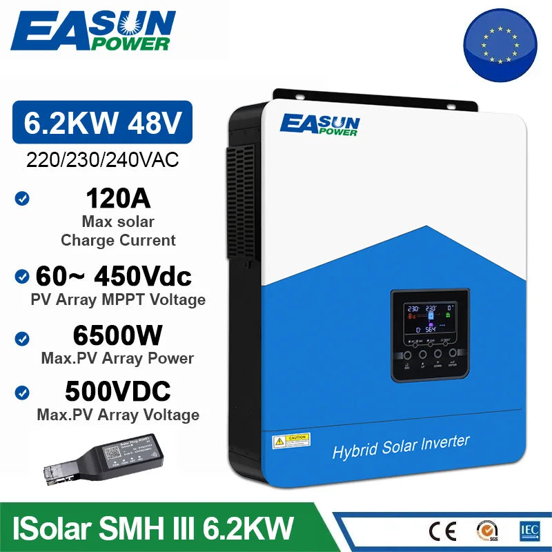 EASUN POWER Hybrid Solar Inverter 6.2KW 4.2KW 3.2KW 2.2KW Pure Sine Wave MPPT 12V 24V 48V 220v Solar Charger Power Home Inversor