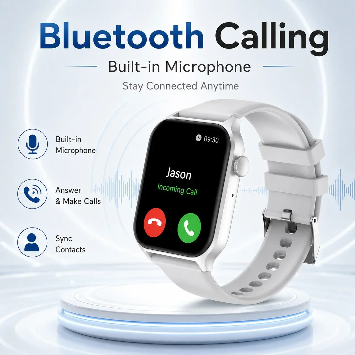 For Android IOS Users WETECH WX16 Smart Watch Bluetooth Call Internal Mic Touch Screen 123 Sport Modes Heart Sleep Stress Tracking Fitness Wristwatch 7-Day Battery White Black Two Colors Available