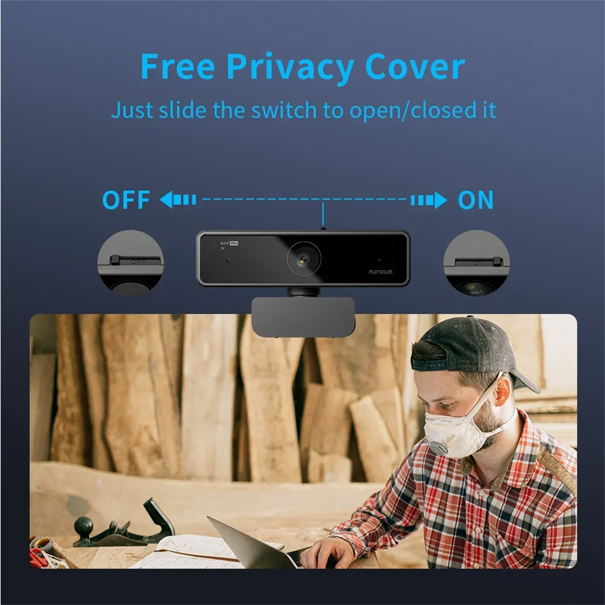Nuroum 2K QHD Webcam 1440P/60FPS with Noise-Canceling Mics