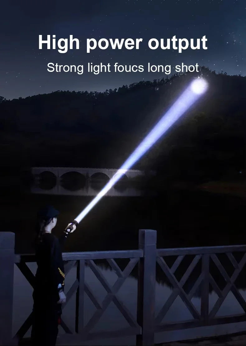 LED Handheld Flashlight Ultra-Bright 50000Lumens 12000mAh Rechargeable Battery Powerful Torch Zoomable Tactical Lantern