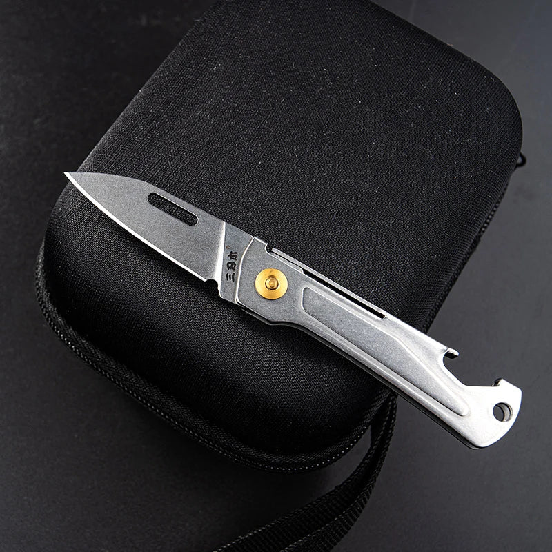 SANRENMU 431S Folding pocket knife 12C27 blade Portable EDC outdoor camping bottle opener Keychain hole knife