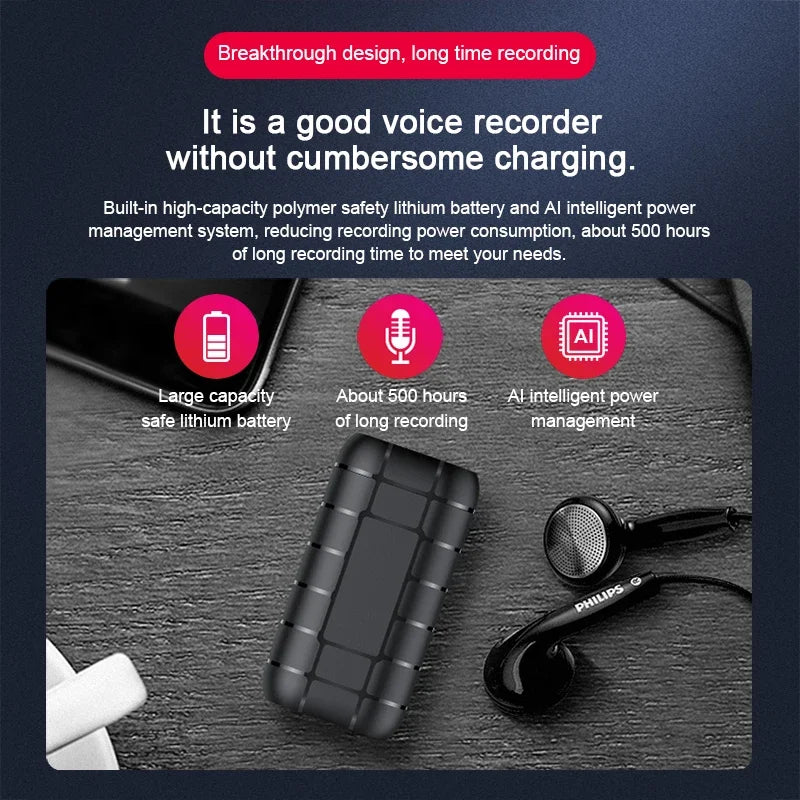 Mini Voice Activated Recorder 500hours Digital Recording Device Professional Sound Dictaphone Listening Audio Micro Record Small