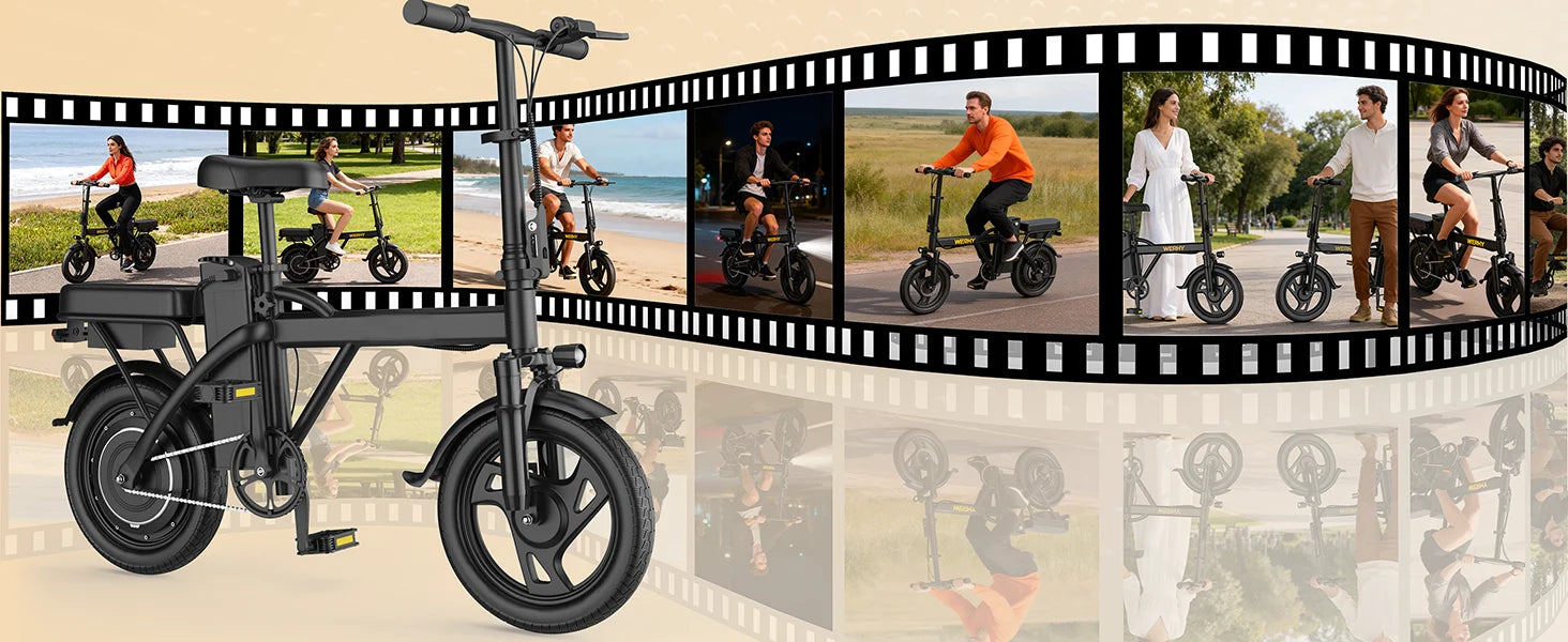 14'' Sammenklappelig Elcykel 500W 48V 22MPH Dobbelt Sæde Mini E-cykel