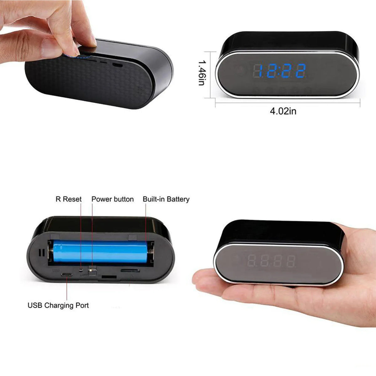 FHD Clock Camera FHD WiFi Camera Clock Indoor Wireless Security Camera with LED Time Display Motion Detection WiFi Camera Clock