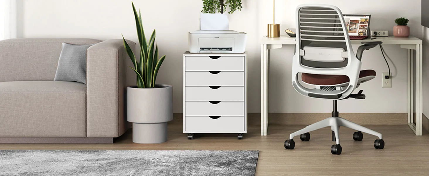 5 Drawer Rolling Nightstand Cabinet with Waterproof Top Surface