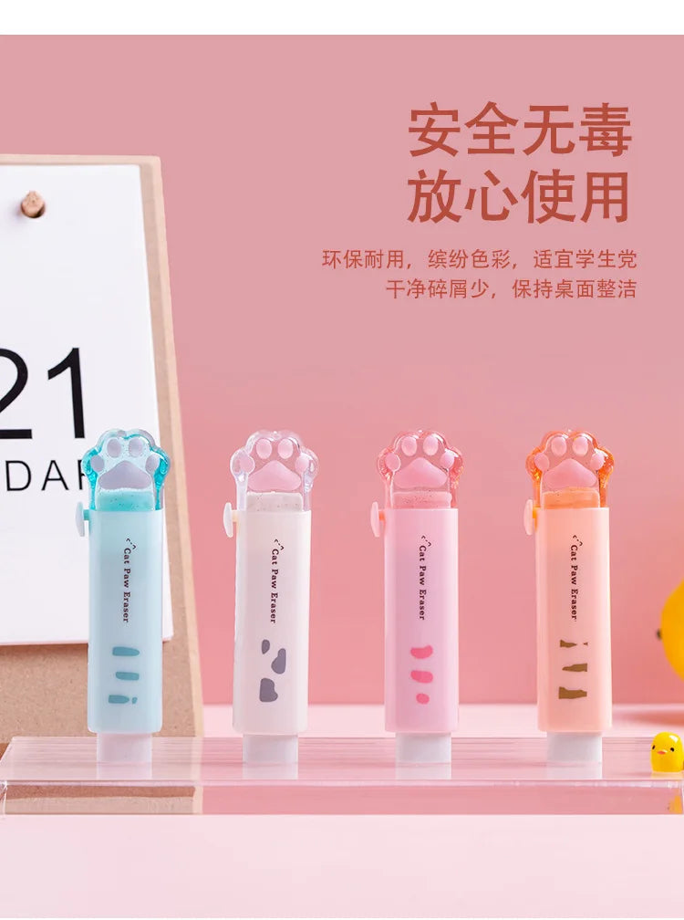 Kawaii Retractable Eraser Cute Cat Korean Stationery Rubber Drawing Erasers Children's school supplies Office