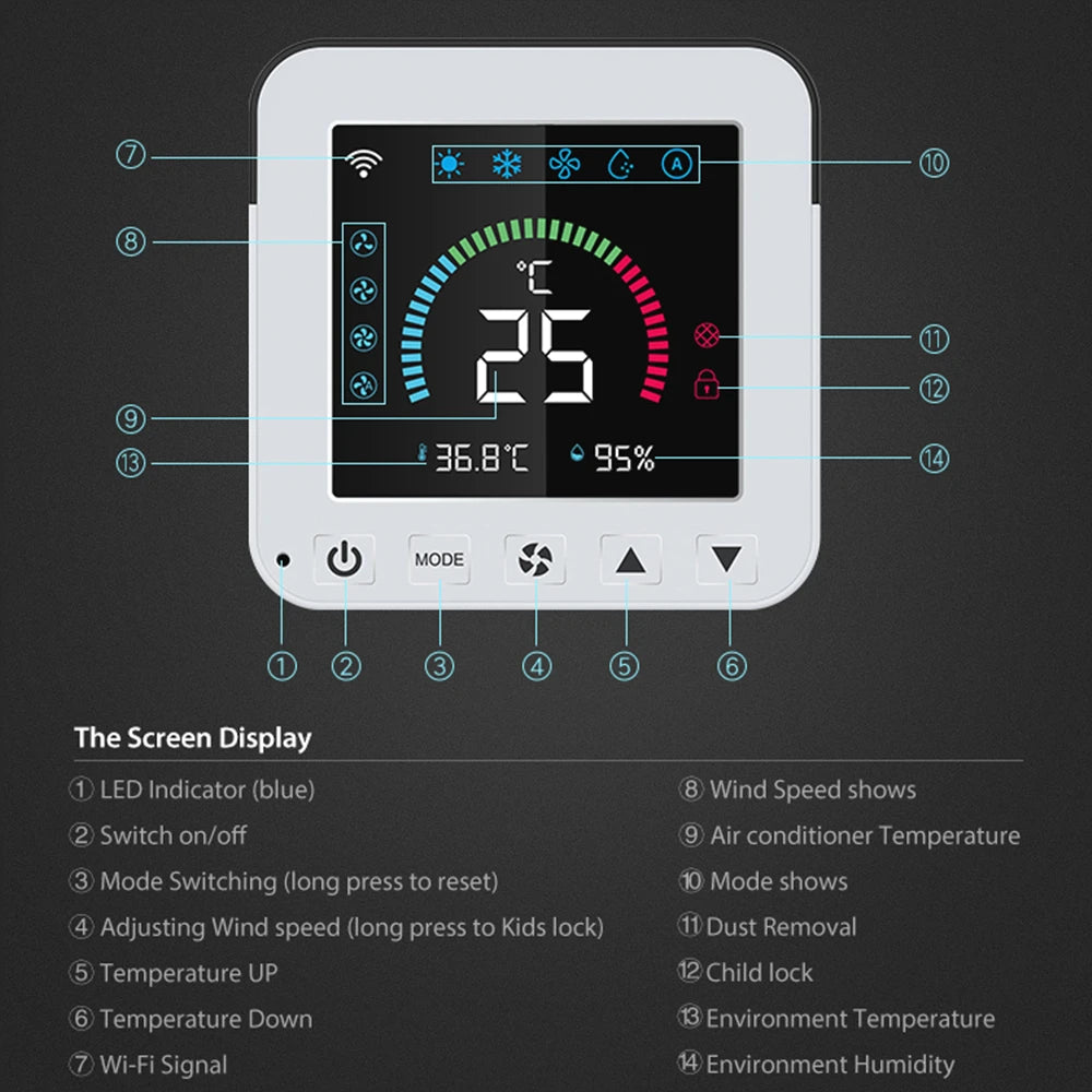 Tuya WiFi Air Conditioner Thermostat USB Power IR Temperature Humidity LCD Touch Screen Infrared Controller Google Home Alexa