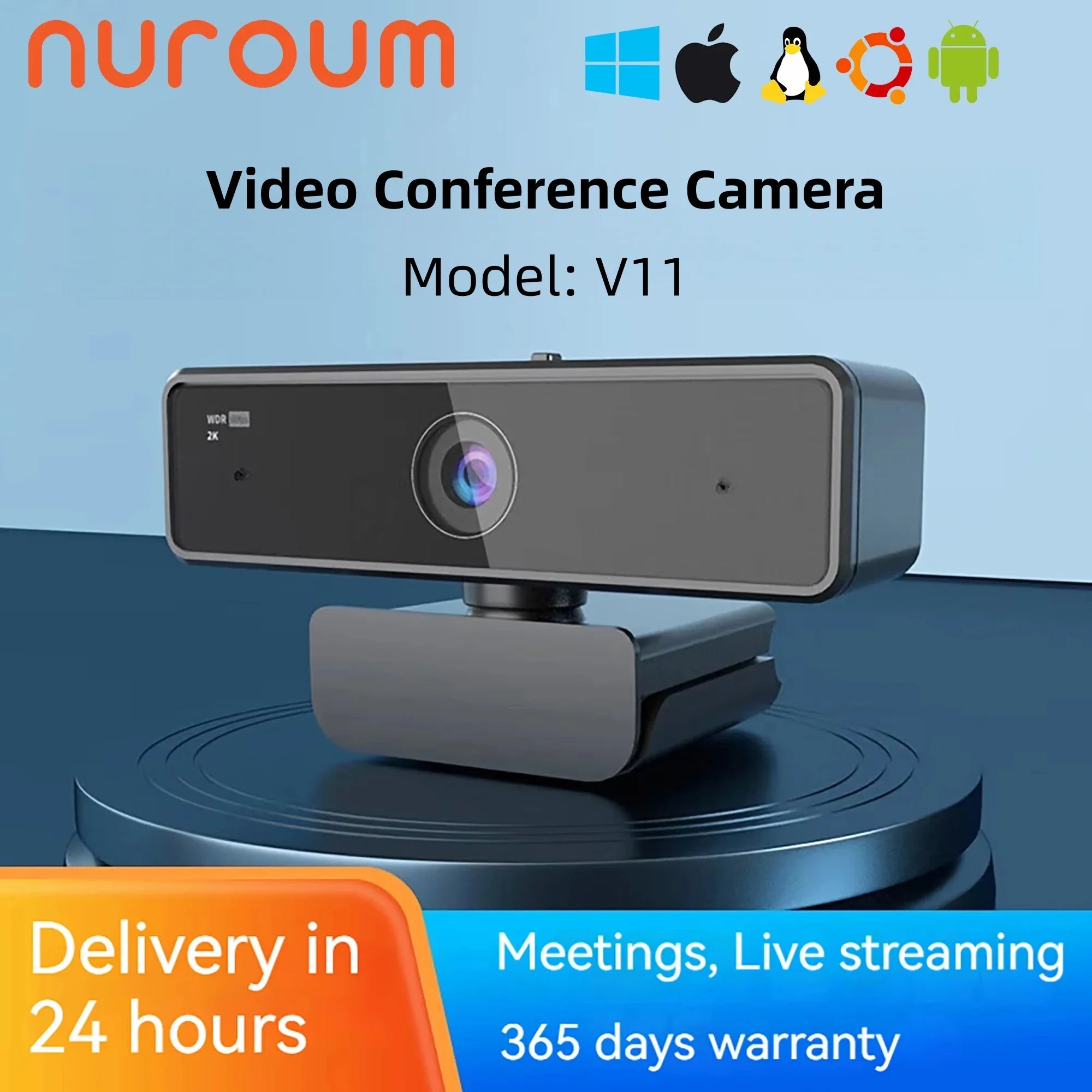 Nuroum 2K QHD Webcam 1440P/60FPS with Noise-Canceling Mics