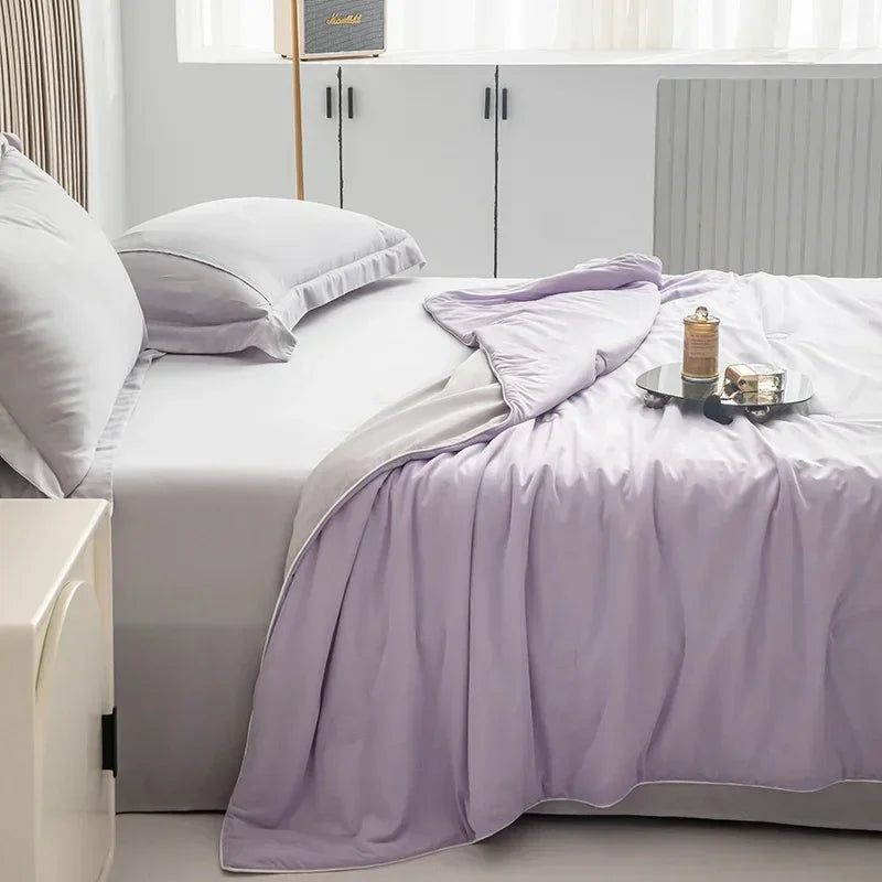 Air Condition Comforter for Summer Pure Color Ice Silk Cooling Blanket Lightweight and Smooth Twin/King Size Cold Quilt