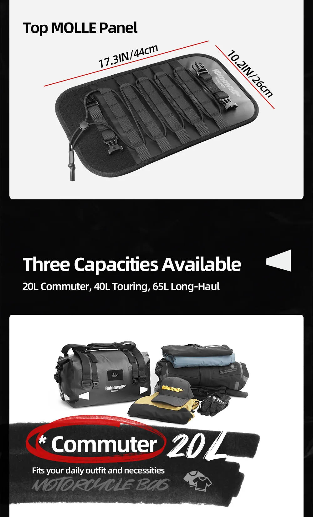 Waterproof Motorcycle Saddle Bag 20L 40L 65L Tail Seat Storage Pack
