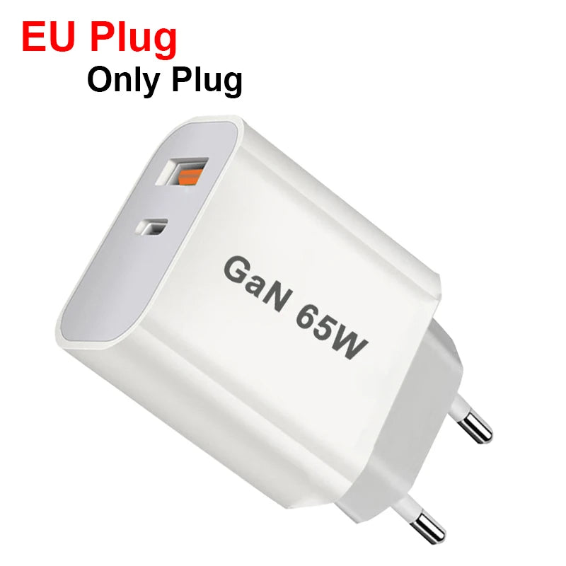 UK/AU/EU/US USB C Charger 65W PD 3.0 GaN Charger Type C Power Adapter With 2-Port Fast Wall Charger Compatible for iPhone 13 USB