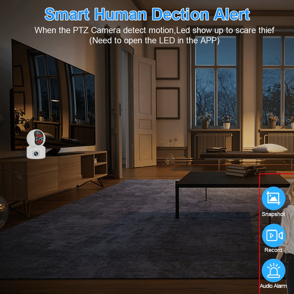 Caméra de sécurité WiFi à double objectif 6MP avec suivi automatique et audio