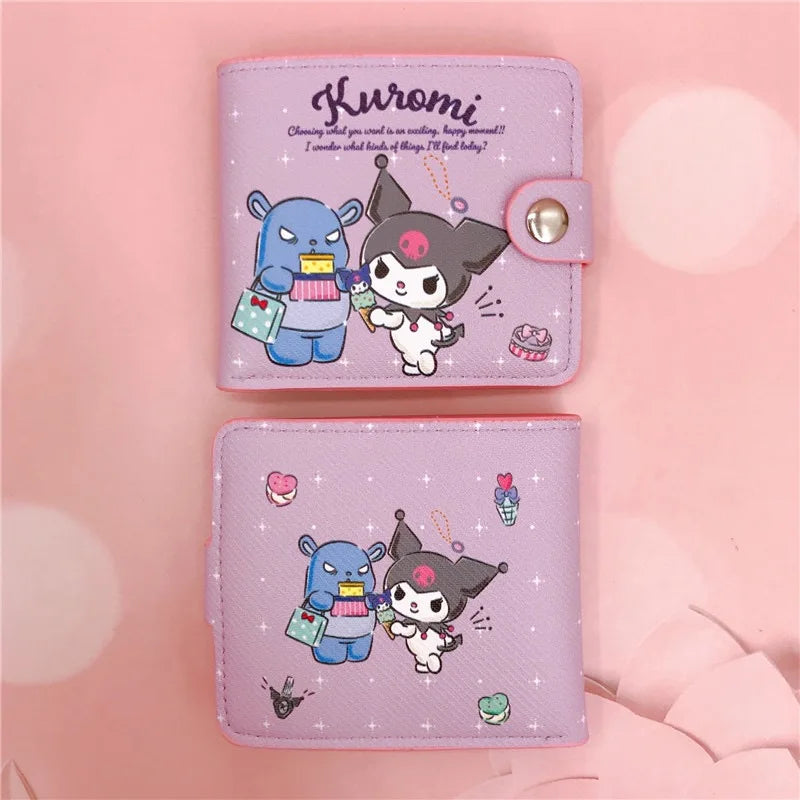Sanrio Hello Kitty Cinnamoroll My Melody Kuromi New Pu Casual Money Bag Coin Purse Card package Wallet With Buttons 