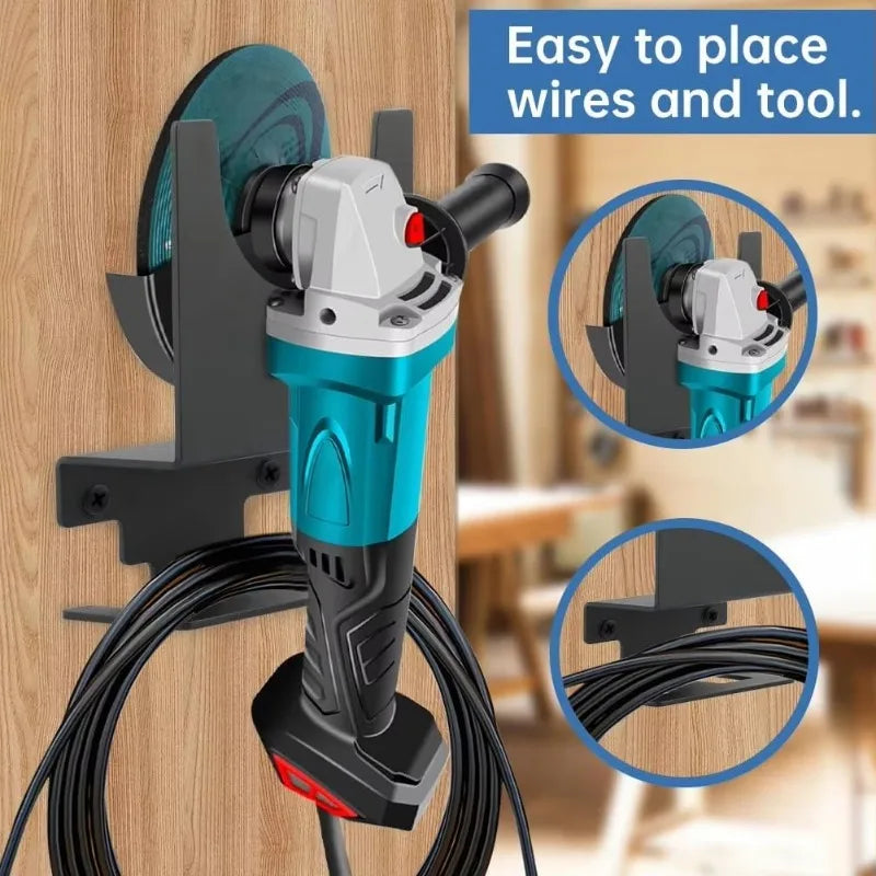 Wall-Mounted Angle Grinder Holder with Cable Hook