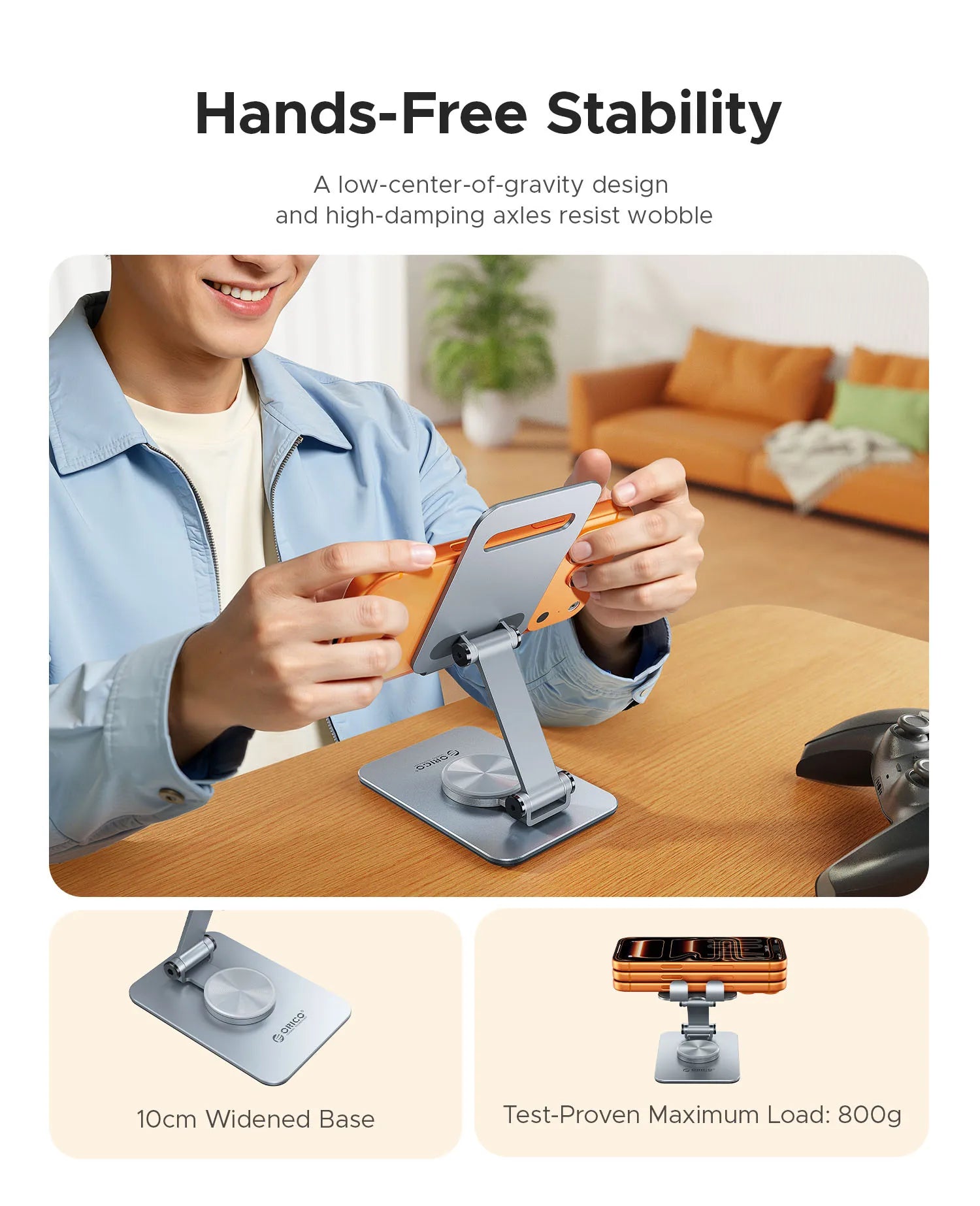Adjustable Aluminum Phone Stand with 360° Rotation & Foldable Design