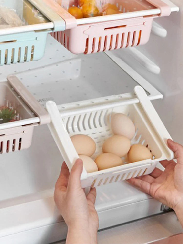 Multi Functional Refrigerator Storage Basket, Retractable Refrigerator Partition Storage Rack, Kitchen Drain