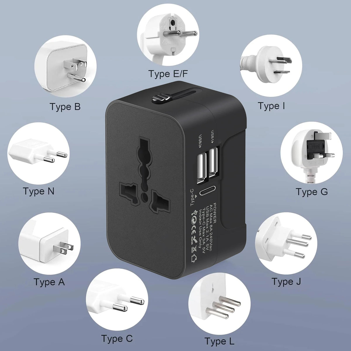 Universeller Reiseadapter mit USB und USB-C