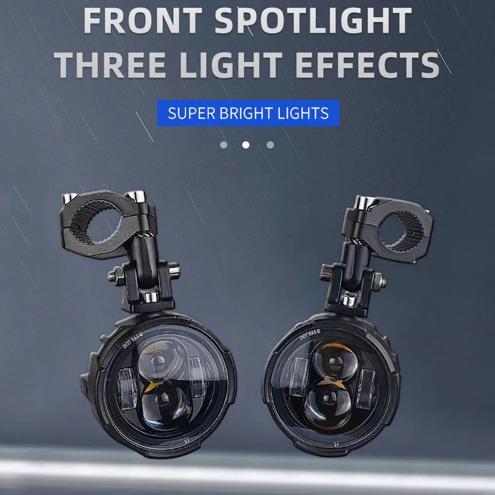 Pair 100W Motorcycle Headlight Fog Lights Led Auxiliary Driving Light Spotlight Headlamp Dual Color flasher farol Moto Fog Lamp.