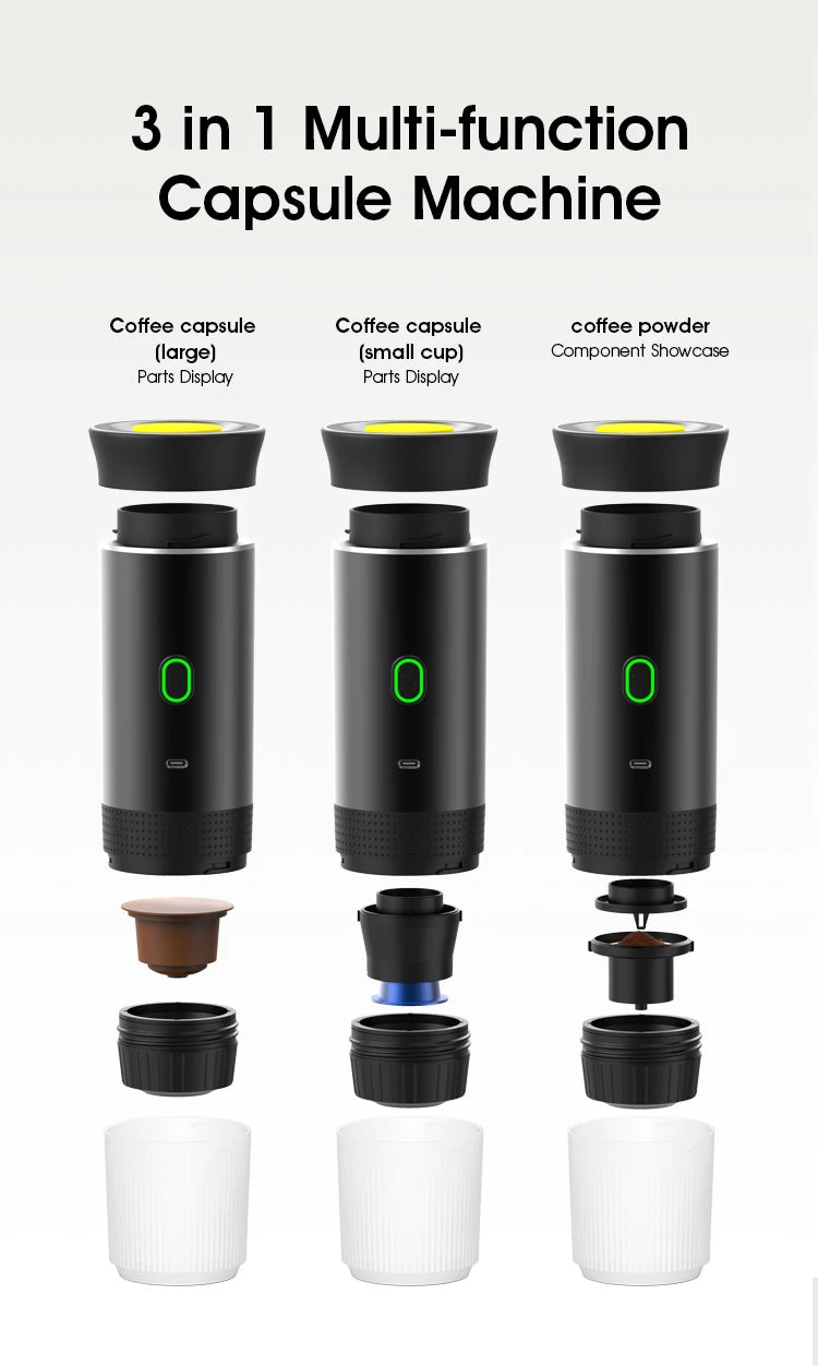 Portable Electric Capsule Coffee Maker Espresso Pot Cordless Heating Pump Press Coffee Maker Travel and Car 3 in 1 Coffee Pot