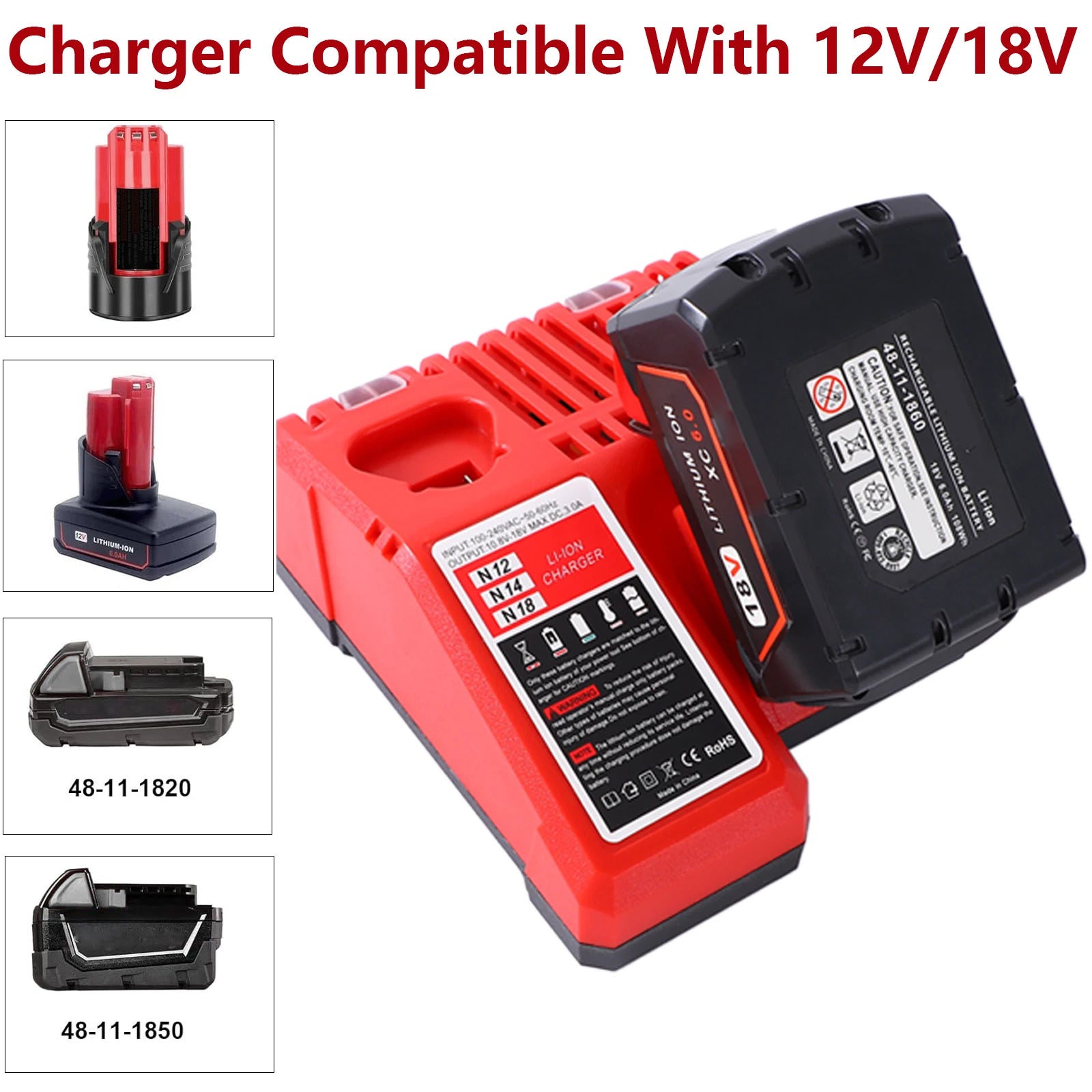 Replacement for Mi-lwaukee3.0A 12V and 18V Lithium-Ion Multi-Volatge Rapid Battery Charger, Compatible with Mi-lwaukee 12V and 18V Lithium Battery Packs