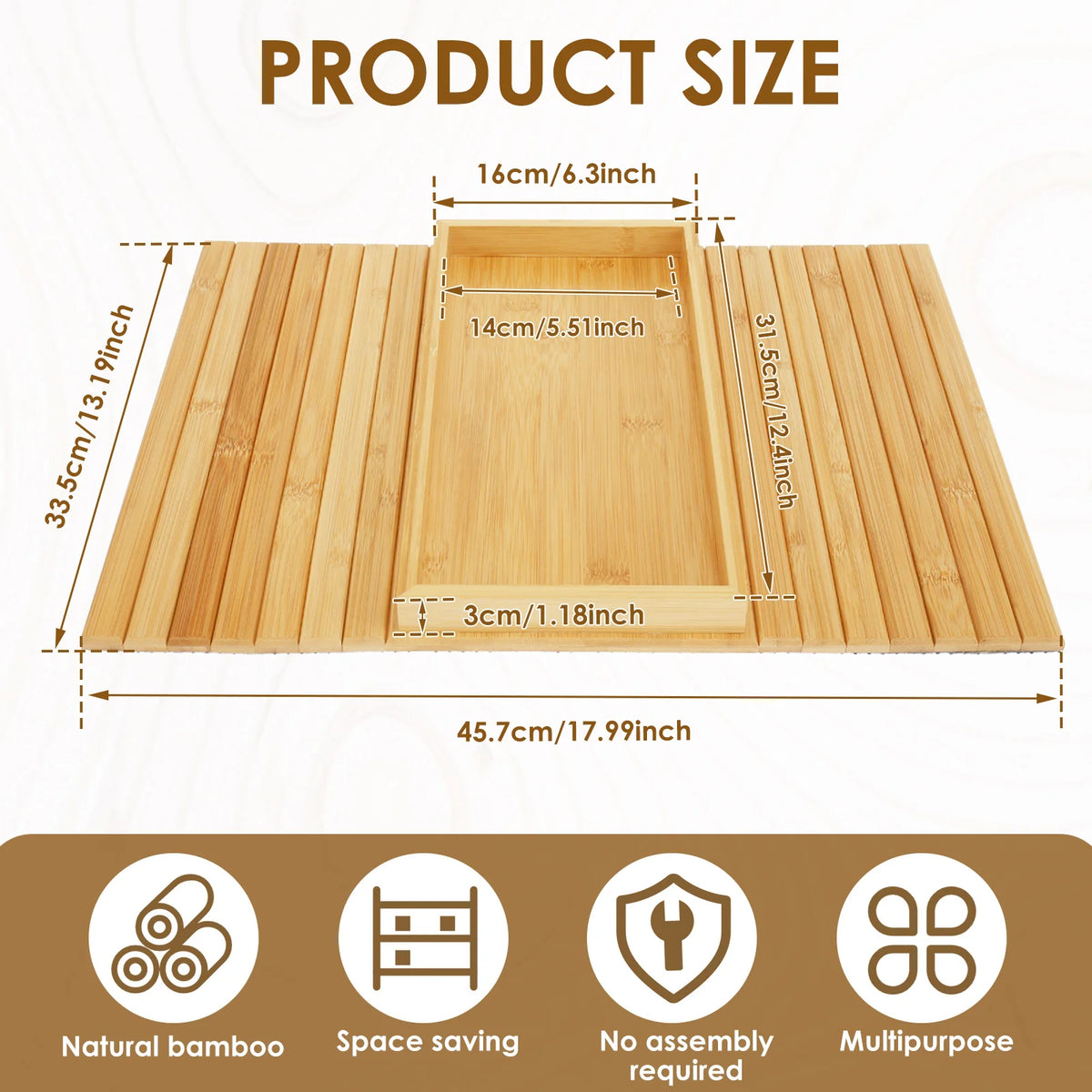 Tabuleiro de madeira para braço de sofá, design dobrável, resistente e robusto, prático para arrumação em casa
