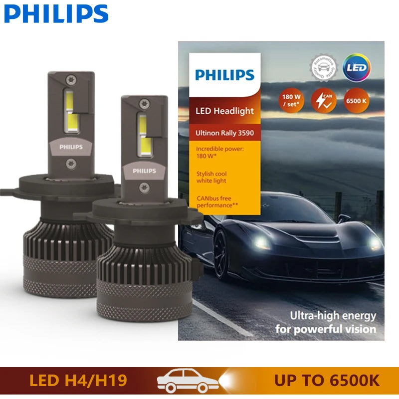 Philips Ultinon Rally 3590 H1 H4 H7 Auto LED-Scheinwerfer H8 H11 H16 HB3 HB4 HIR2 180W 15000LM Hochleistung 6500K Kaltweiß Beleuchtung
