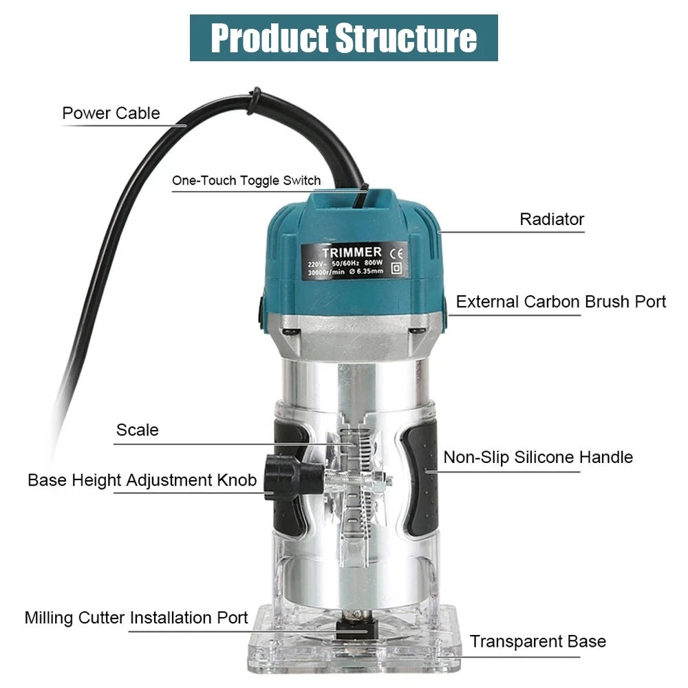 800W Wood Router Machine – High‑Speed Woodworking Trimmer