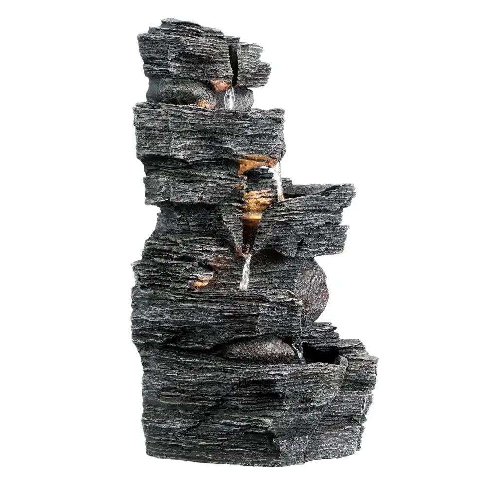 Cascading Rock Water Fountain with Warm LED Light