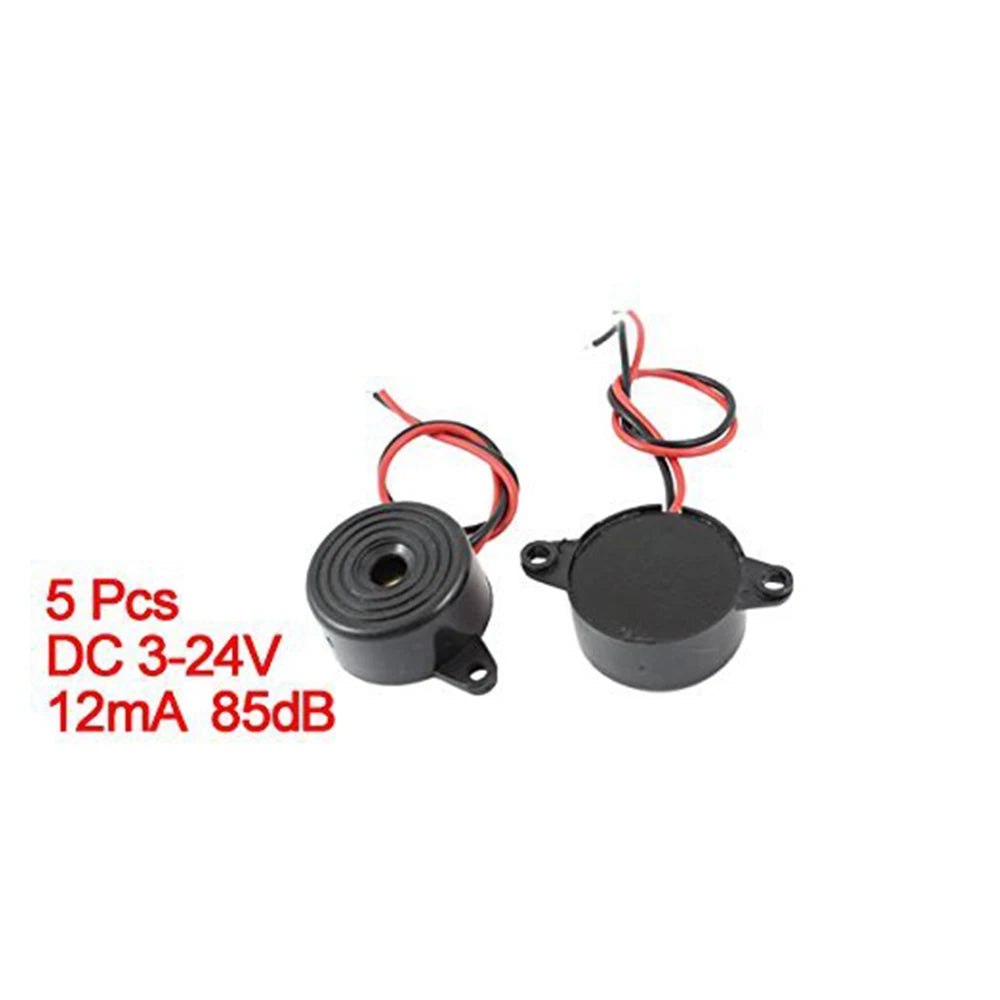 Buzzers piezoelétricos CC ativos, 3–24V, conjunto de 5