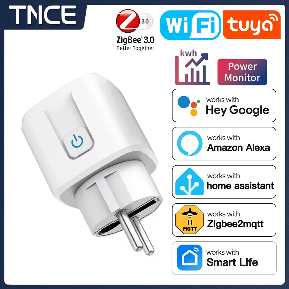 TNCE TUYA Smart Plug WiFi or Zigbee3.0 Socket EU 16A/20A Power Monitor Timing Function Voice Control Work With Alexa Google Home