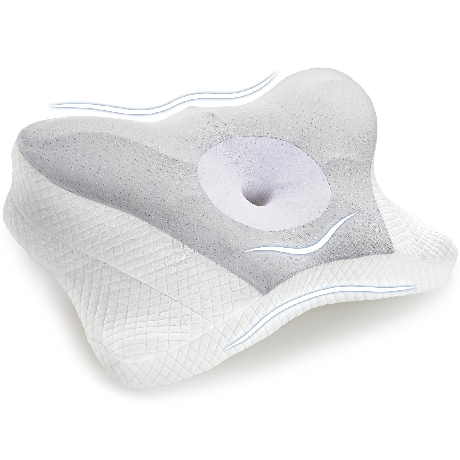 JHK Ergonomic Queen Size Cervical Contour Pillows For Neck 1 Pack Pain Relief Memory Foam Bed Pillow with Cooling Pillowcase