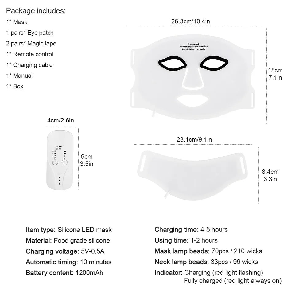 7 Color LED Silicone Face & Neck Mask for Skin Rejuvenation
