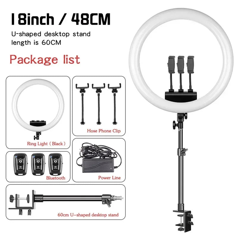 SH 18 Inch Thin Ring Light LED Selfie Video Lamp With Tripod Stand Phone Clip For YouTube Live Light Photography Studio