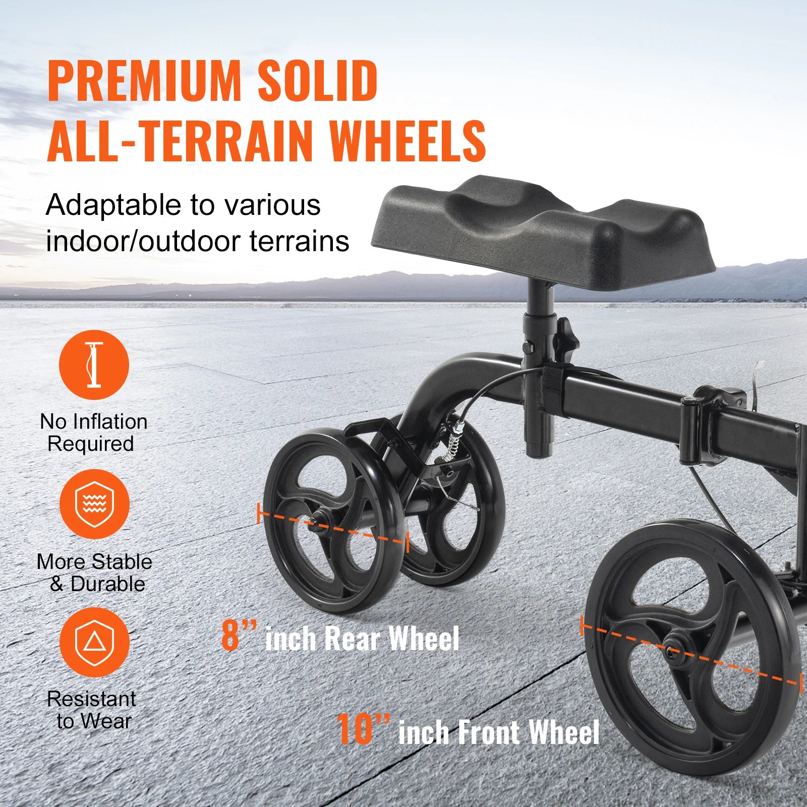 SucceBuy Folding Knee Scooter Carbon Steel Steerable Knee Walker w/ Height-Adjustable Handlebar All-Terrain Solid Wheels Scooter