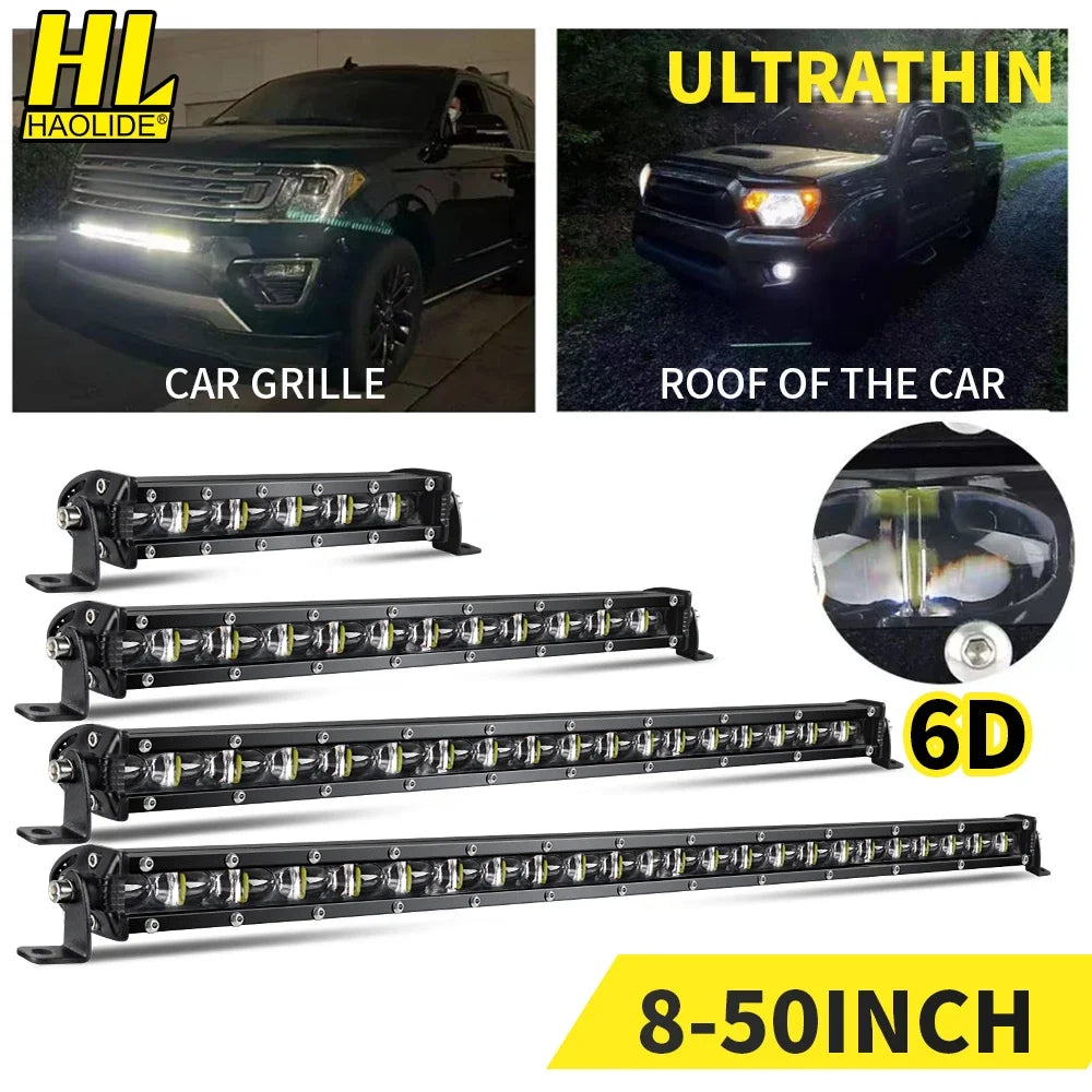 6D Ultra Slim Single Row LED Light Bar 6000K White