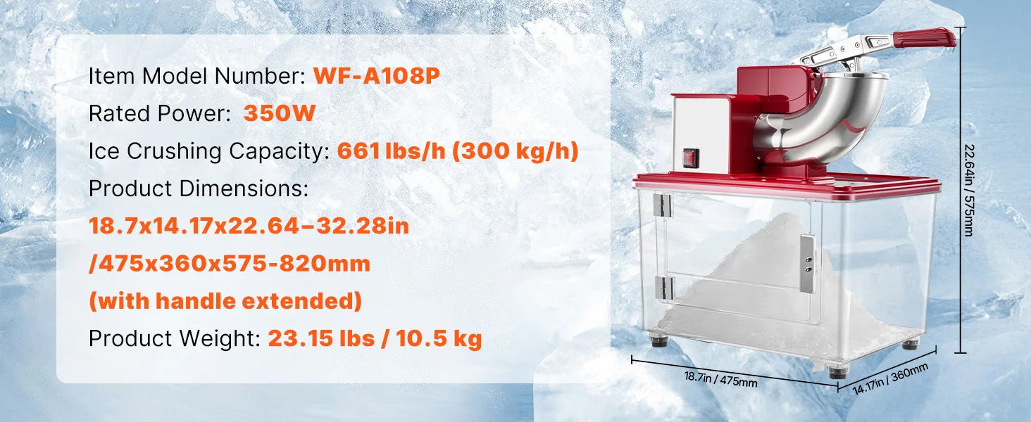Kommmerciel isknuser 661 lbs/t Elektrisk snekonemaskine 350W