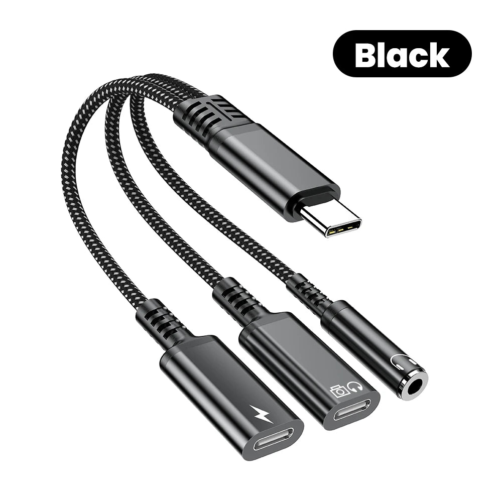محول صوت وشحن USB-C ثلاثة في واحد