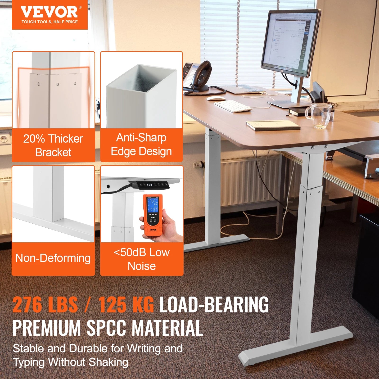 Cadre de bureau debout SucceBuy électrique, tréteaux de bureau ergonomique ajustable pour ordinateur, base de poste de travail DIY pour maison/bureau, noir et blanc
