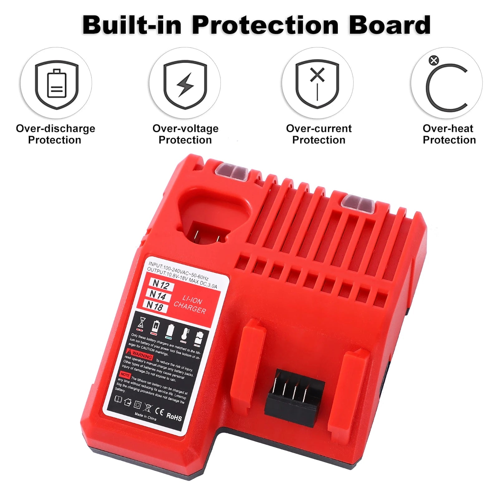 Replacement for Mi-lwaukee3.0A 12V and 18V Lithium-Ion Multi-Volatge Rapid Battery Charger, Compatible with Mi-lwaukee 12V and 18V Lithium Battery Packs