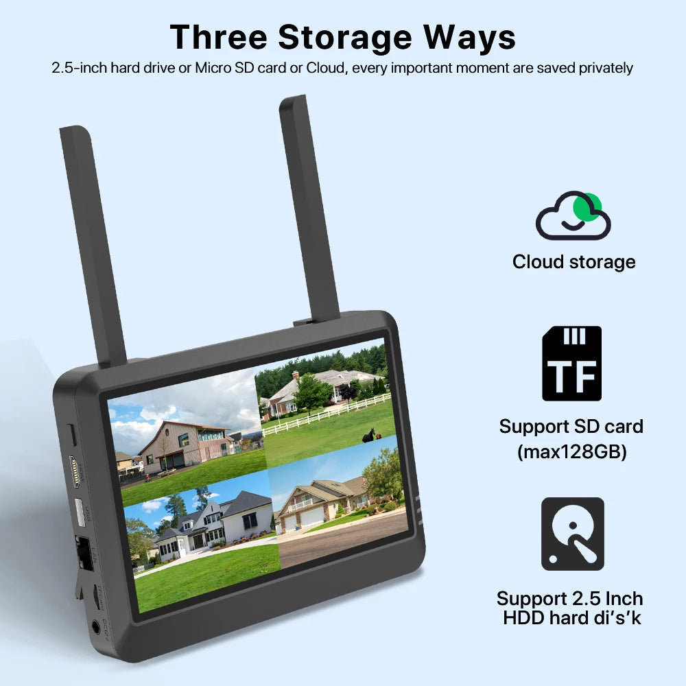 7 inch NVR Screen 8CH NVR Wireless WIFI System DIY Outdoor H.265 Security Surveillance CCTV Audio Video Recorder iCSee