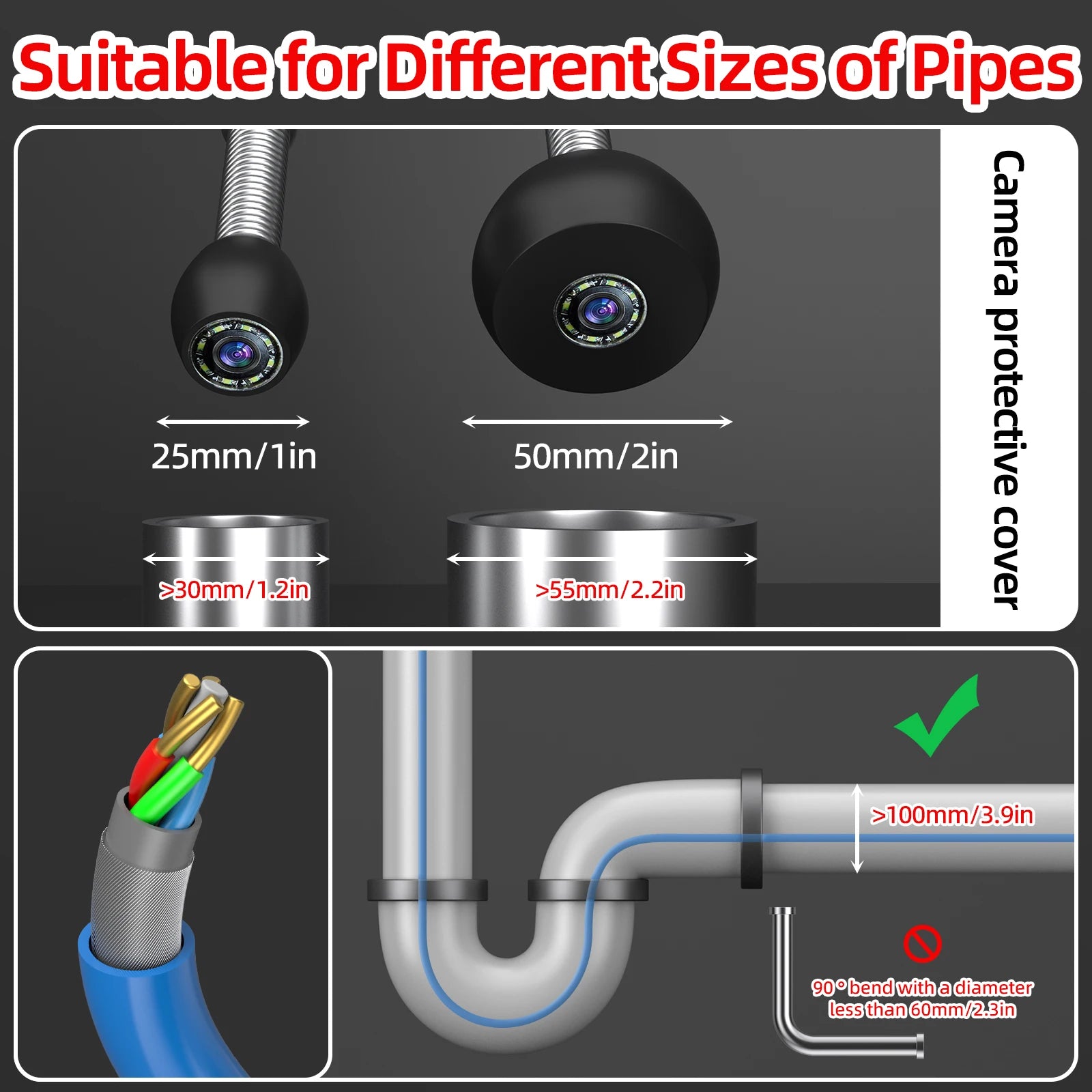 Rioolinspectiecamera 17mm LED Endoscoop met 4,3" Scherm en DVR