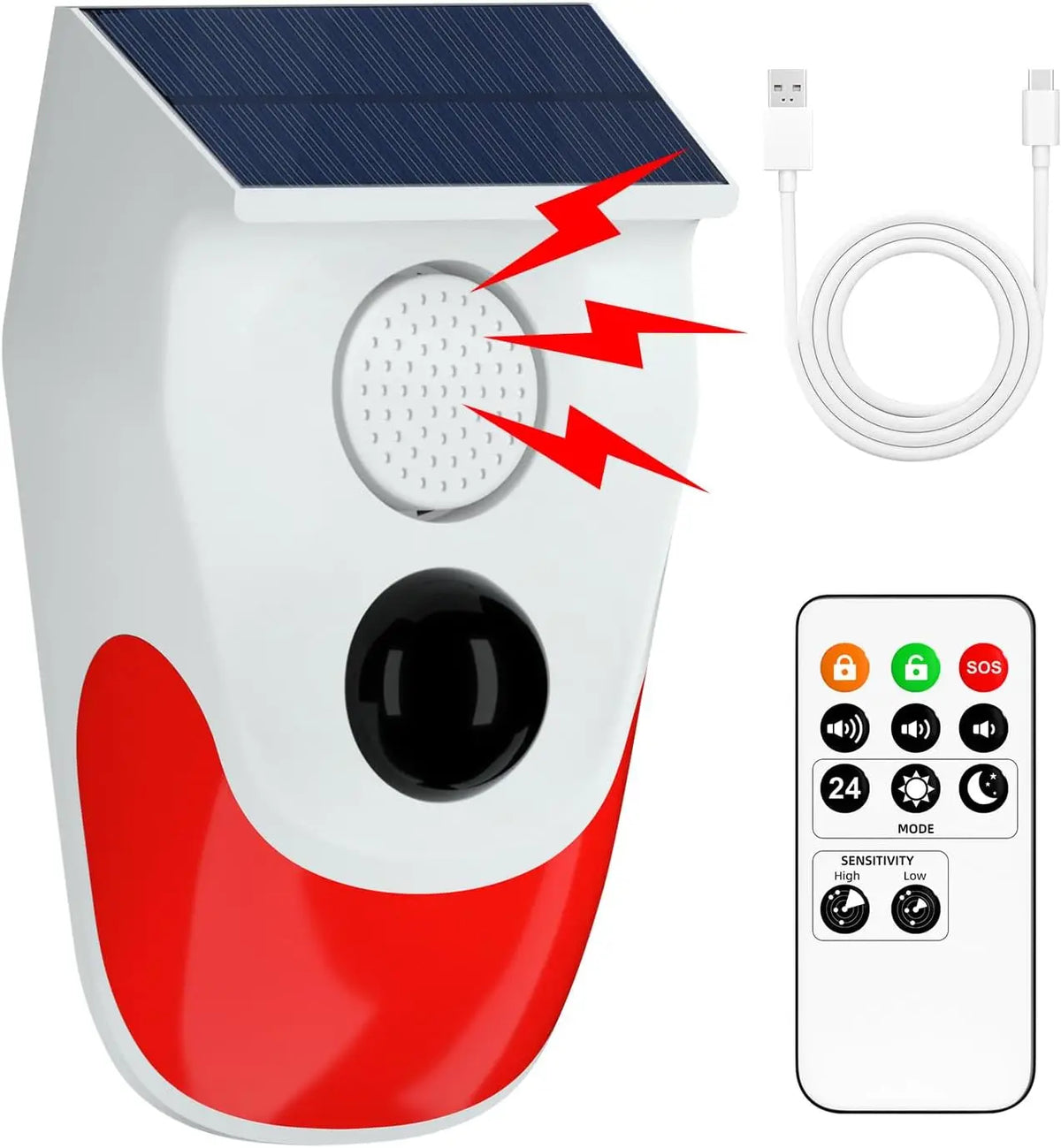 Solar and USB Motion Alarm with Flashing Light